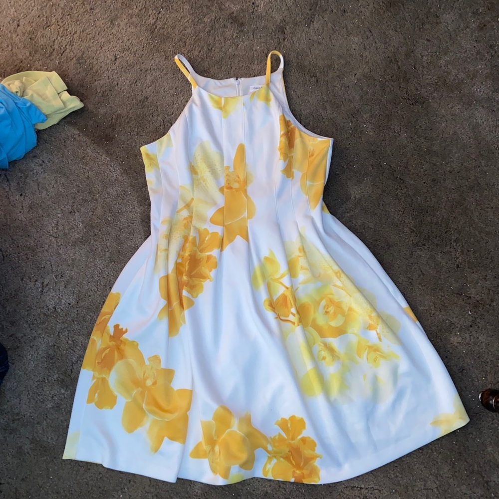 Calvin Klein Yellow Floral Formal Dress